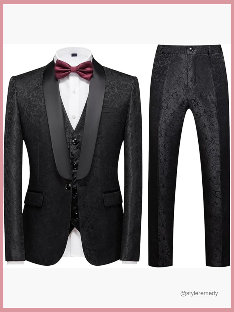 Polyester Blend Slim Fit 3 Piece Suit Set For Prom Wedding Party